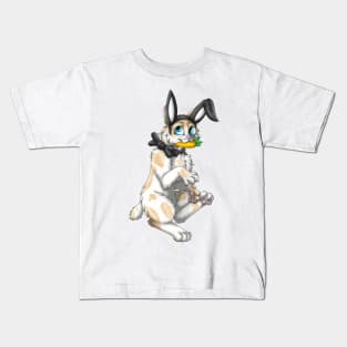 Bobtail BunnyCat: Cream Bicolor (Black) Kids T-Shirt